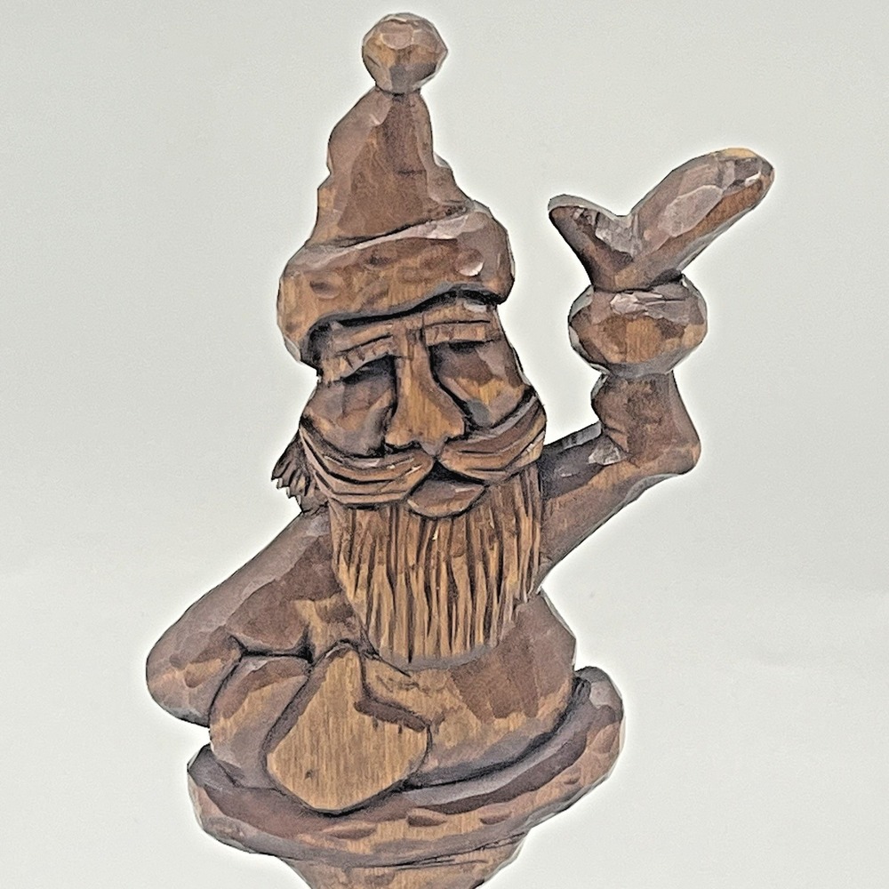 Hand Carved Wooden Waving Santa Folk Art - Picture 2 of 6